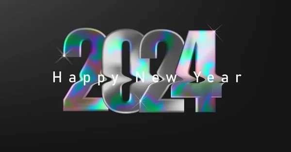 Happy New Year Holographic Numbers 2024 Typography Design Concept Y2K — Stock Vector