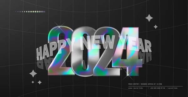 2024 Banner Moderno Con Estética Y2K Feliz Año Nuevo 2024 — Vector de stock