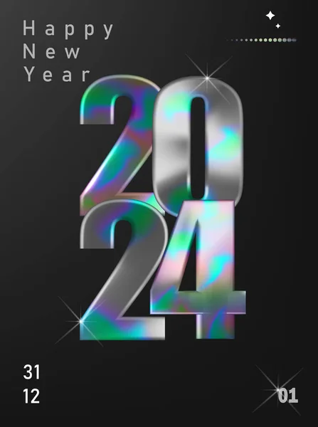 Happy New Year 2024 Design Typography Design Holographic Numbers Premium — Stock Vector