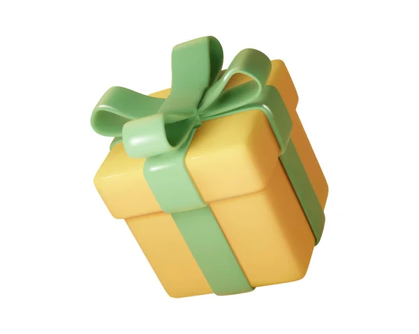 孤立した緑のリボンが付いている現実的なオレンジのギフト用の箱 ベクター3Dプレゼント 光沢のある弓 ハロウィーンの休日プレゼント ボーナス 漫画で — ストックベクタ