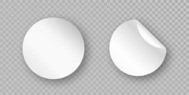 Gerçekçi daire yapıştırıcıları: köşeleri soyulmuş beyaz etiketler. Gölgeli boş fiyat etiketi şablonları vektörü