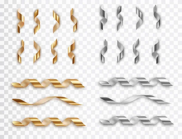 Goldene Und Silberne Serpentine Isoliert Auf Transparentem Hintergrund Realistisches Metallisch — Stockvektor