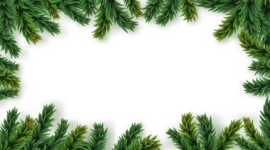 Çam dallı Noel çerçevesi. Tasarım için alanı olan boş arkaplan. Bir Yeni Yıl etkinliği ya da partisine davet