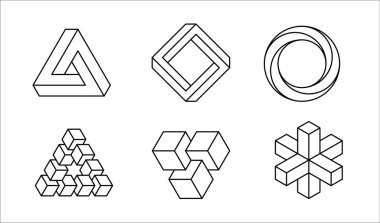 İmkansız şekil izole edildi. Çizgi optik illüzyon. Soyut gerçek dışı geometrik biçim