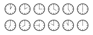 Farklı zamanların saatleri. Saat şablonu izole edildi.