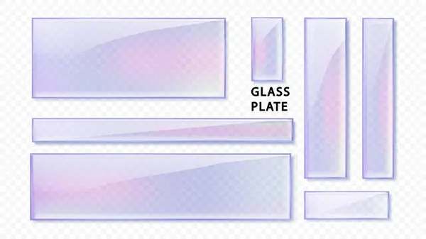 Kristallglasplatte Mit Farbreflexion Holographischer Farbe Isoliert Transparente Realistische Glasscheiben Oder Stockillustration