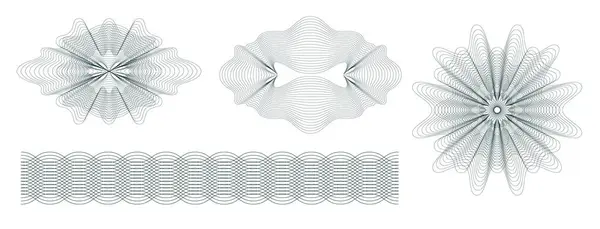 Geld Wasserzeichen Geometrische Runde Spiralförmige Und Sichere Guilloches Spirographenmuster Und lizenzfreie Stockvektoren