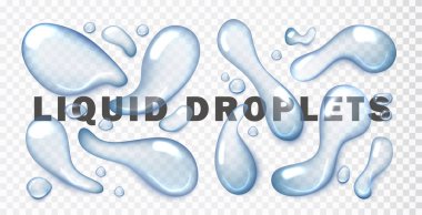 Şeffaf arkaplanda sıvı damlası izole edildi. Mavi yağ, serum, sıvı damla lekesi, şeffaf arkaplanda keratin kozmetik sıvı birikintisi çizimi.