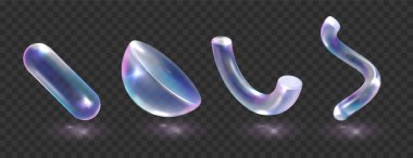 Cam holografik şekiller koleksiyonu oluşturur. Cam holografik geometrik şekiller ayarlayın. Kristal cam gerçekçi tasarım elementi