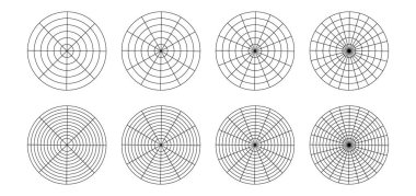 Kutup şebekesi radyal derece şablona ayrıldı. Kutup koordinatları dairesel ızgara ayarlandı. Turta tablosu boş