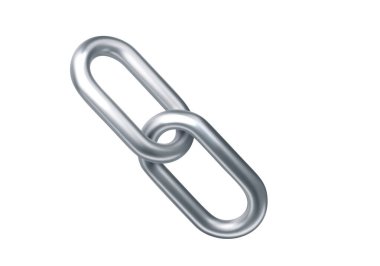 Beyaz arka planda izole edilmiş 3D gümüş zincir gerçekçi illüstrasyon. 3B krom metalik retro fütüristik tasarım ögesi.