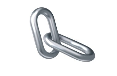 Gümüş krom zincir. Retro Y2K stil 'deki gerçekçi metalik sembol. Krom elementin gelecekteki 3B şekil vektörü