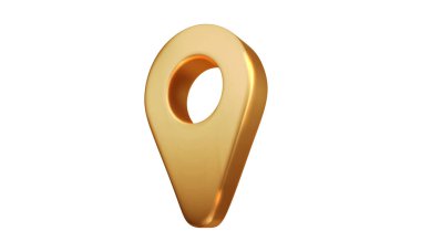 Altın harita konum göstergesi. Yer belirleme haritasının 3 boyutlu simgesi. Gerçekçi vektör izole edildi.