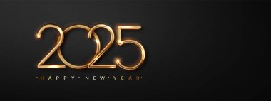 Mutlu yıllar 2025, parlak altın sayısıyla. Yeni Yıl ve Noel 'de afişler, posterler veya sosyal medya ve takvimler için en iyi tasarım.