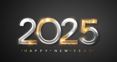 2025 yılınız kutlu olsun. Yıl kutlaması için 2025 numaralı altın vektör