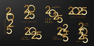 Kutlama kartları, afişler veya posterler için 2025 Yeni Yıl altın rakamları kümesi