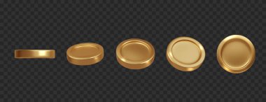 Altın sikkeler karanlığa farklı pozisyonlarda izole edilmiş. Bingo ikramiyesi ya da kumarhane pokeri ya da element vektörü kazanmak gerçekçi