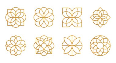 İslami süs vektörü ayarlandı. Geometrik ve çiçek motifleri izole edilmiş geleneksel Müslüman tasarım ögesi.