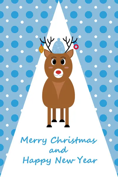 Geyikli Noel kartı. Geçmiş, takvim, tebrik kartı, parti davetiyesi, web sitesi afişi, sosyal medya afişi ve pazarlama materyali için vektör illüstrasyonları.