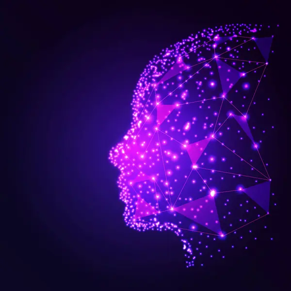 Elektronik Beyin ve Yapay Zeka Konsepti (AI). İnsan kafasının ana hatlarının grafiği