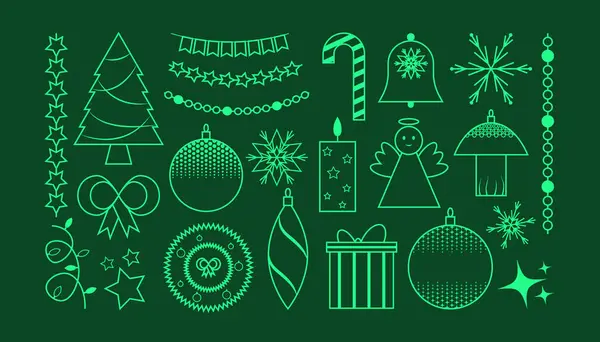 Noel dekorları seti, şenlikli kış unsurları. Noel ağacı, hediye, kar taneleri, melek, Noel ağacı oyuncakları.