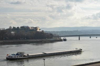 Novi Sad 'da Tuna rıhtımından geçen gemi