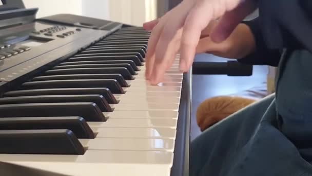 Female Pianist Practicing Synthesizer Home — Stok video