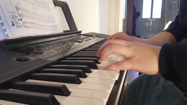 Female Pianist Practicing Synthesizer Home — Vídeos de Stock