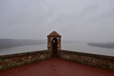Old brick observation post that look on a Danube river 