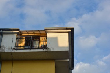 last floor of building on a winter evening 