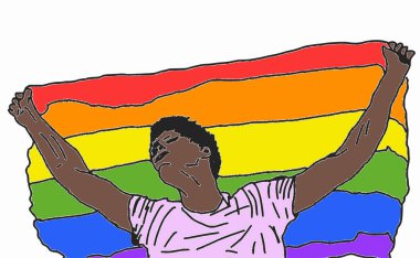 Colored person holding pride flag