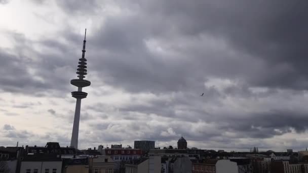 Horizonte Hamburgo Día Nublado Desde Una Azotea — Vídeos de Stock