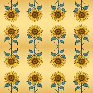 Ayçiçeği desenli arkaplan çizimi seti
