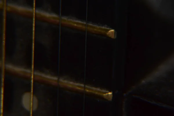 Fechar Cordas Guitarra Acústica Macro Tiro Extremo Cordas Instrumentos Guitarra — Fotografia de Stock