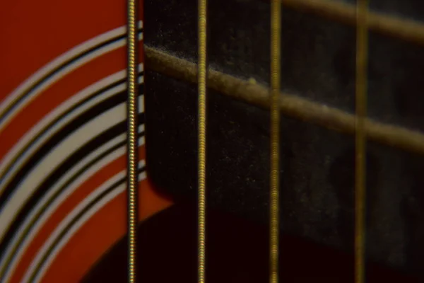 Zamknij Struny Gitary Akustycznej Ekstremalne Makro Shot Strun Instrumentów Gitary — Zdjęcie stockowe