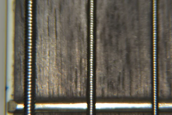 Zblízka Basové Struny Extrémní Makro Snímek Nástroje Silné Kovové Struny — Stock fotografie