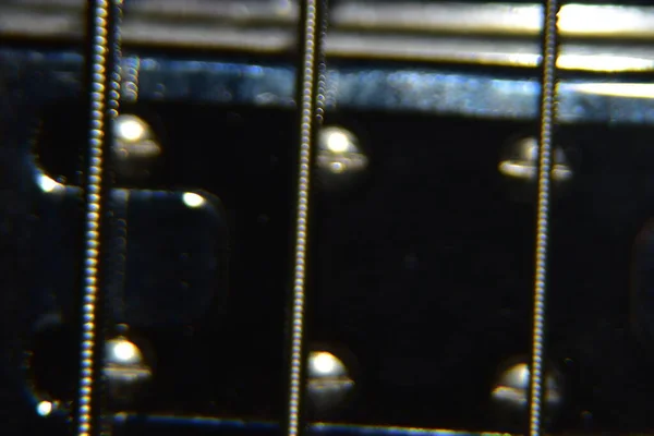 Κοντινό Πλάνο Χορδών Κιθάρας Μπάσου Extreme Macro Shot Από Όργανο — Φωτογραφία Αρχείου
