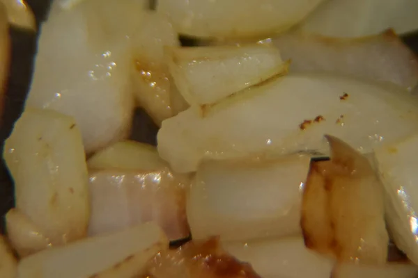 Grilling Onions Pan Close — Stock Photo, Image