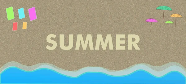 夏天的标志与沙子 夏季概念背景纹理黄色 — 图库照片