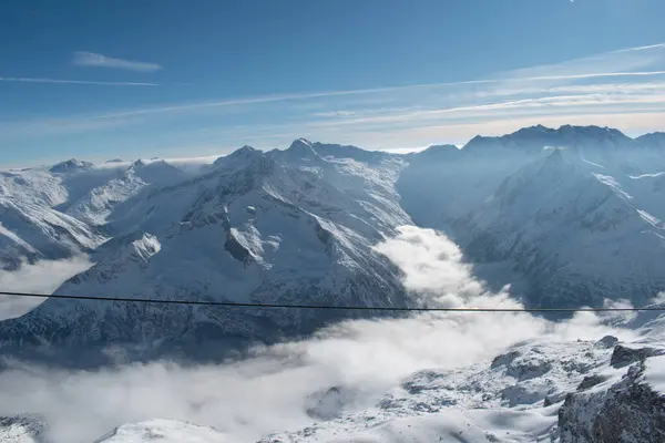 Hintertux Gletsjerpanorama Een Zonnige Winterdag Snowy Achtergrond Panorama Witte Winter — Stockfoto