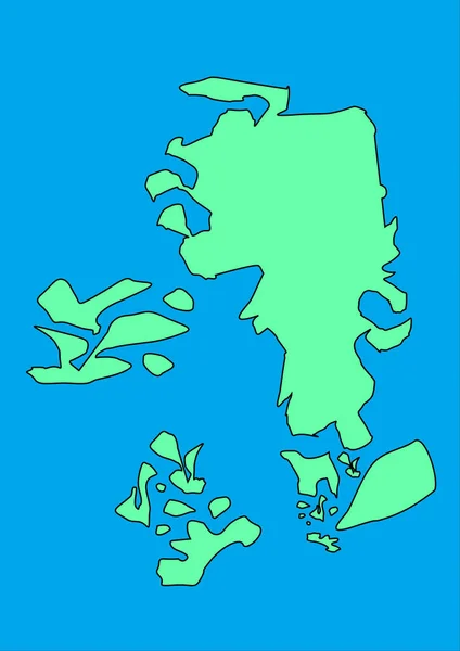 想象中的绿色大陆 蓝色海洋的世界的虚构地图 印刷品 封面或墙壁装饰地图 想象力的世界 — 图库照片