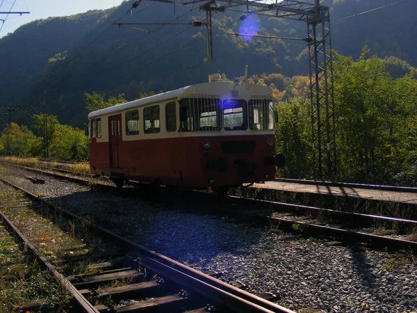 Övergivna Gamla Tåg Lok Tågspår Solig Dag Naturen — Stockfoto