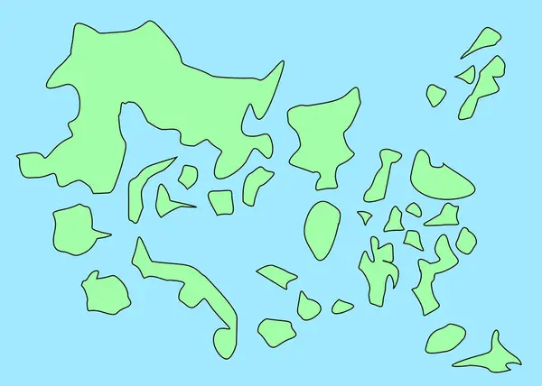 绿色大陆 蓝色海洋的虚构地图 印刷品 封面或墙壁装饰地图 想象中的国家艺术地图 — 图库照片