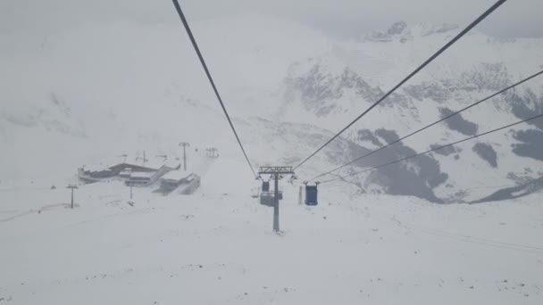 Tidsförskjutning Dubbel Linbana Europeiska Alperna Fuggig Dag Hintertux Glaciär — Stockvideo