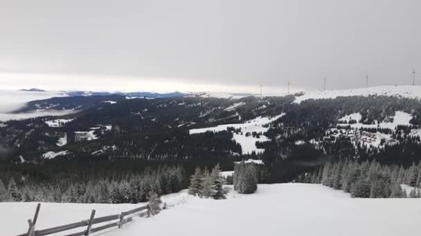 Estación Esquí Invierno Paisaje Montaña Día Nublado — Vídeo de stock