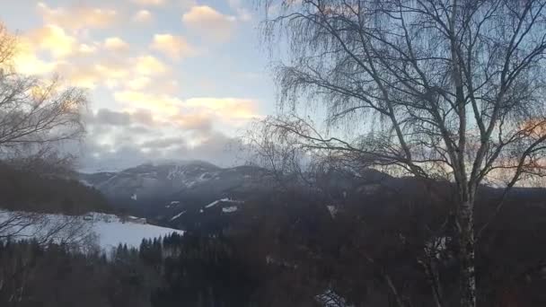 Χειμωνιάτικο Ήσυχο Τοπίο Βουνά Και Χιόνι — Αρχείο Βίντεο