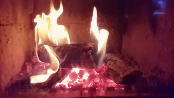 Fire Burning Fireplace Slow Motion — Vídeos de Stock