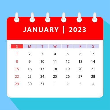 January 2023 calendar template. Vector design.