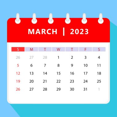 March 2023 calendar template. Vector design.