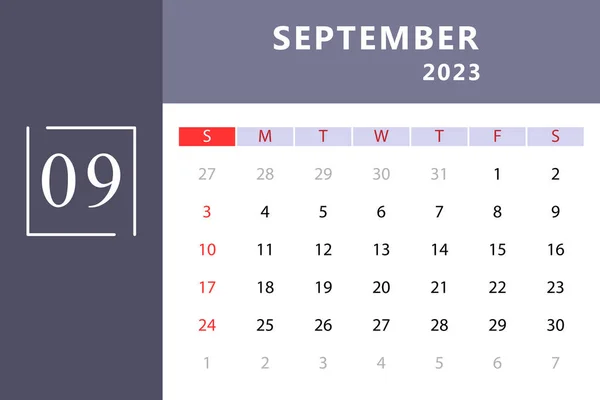 Modèle Calendrier Septembre Illustration Vectorielle — Image vectorielle